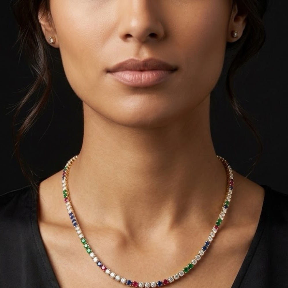 Brand New: 14k Gold Filled Multi-Gem 3A CZ Tennis Necklace ✨ - Picture 3 of 3